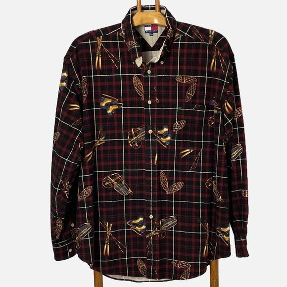 Tommy Hilfiger Men’s Button Down Flannel Shirt Size XL Winter Plaid Red Black - Picture 1 of 10